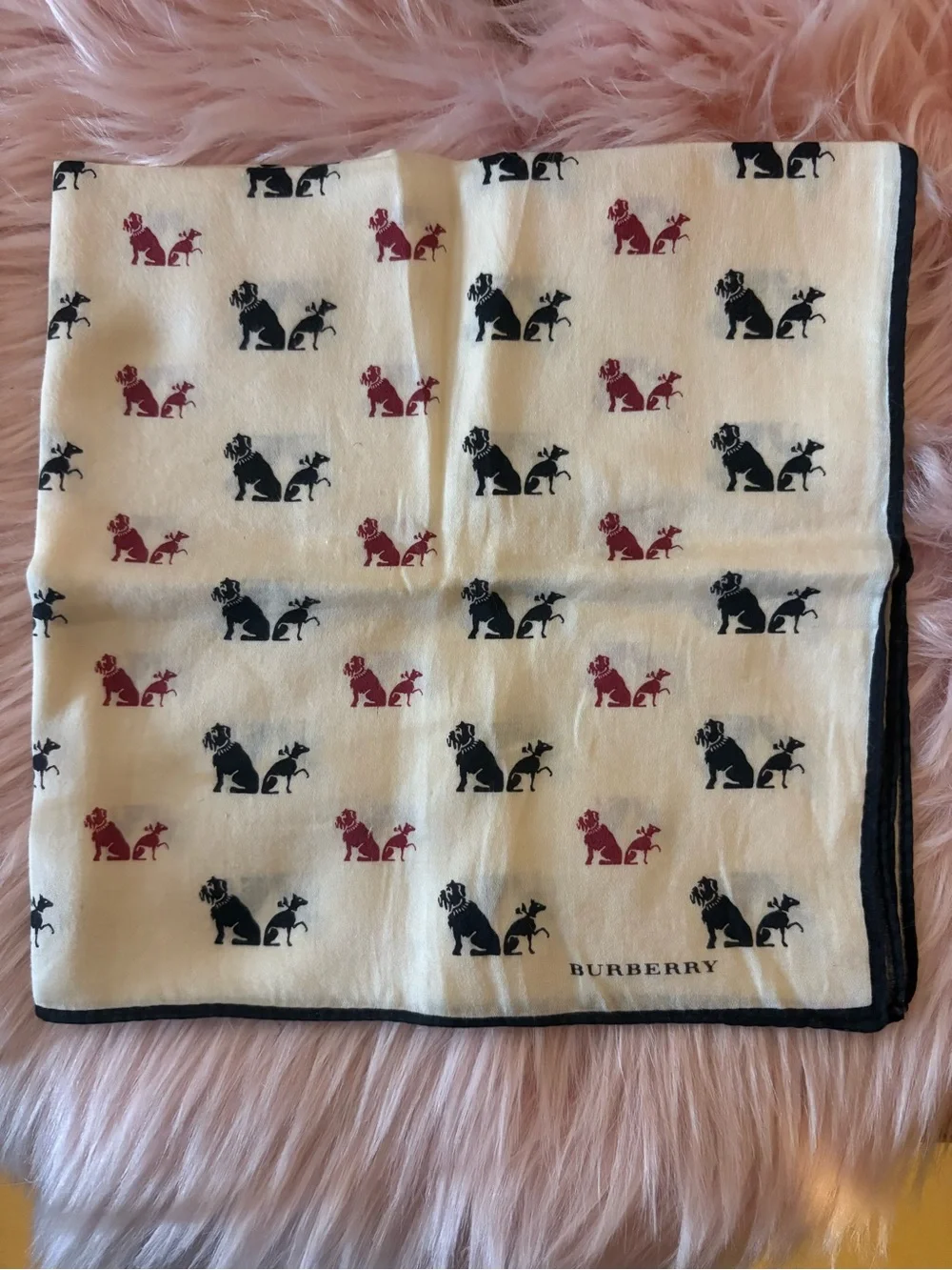 {VTG} Rare BURBERRY Cream Handkerchief Scarf Dog Print